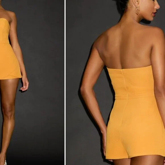 Lulus Opaline Orange Strapless Skort Romper - Size M - Picture 6 of 6